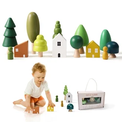 Wooden Building House Block Forest Ornaments Toy Christmas Tree Children Montessori Education Toy Wooden Grasp Matching Toy Gift