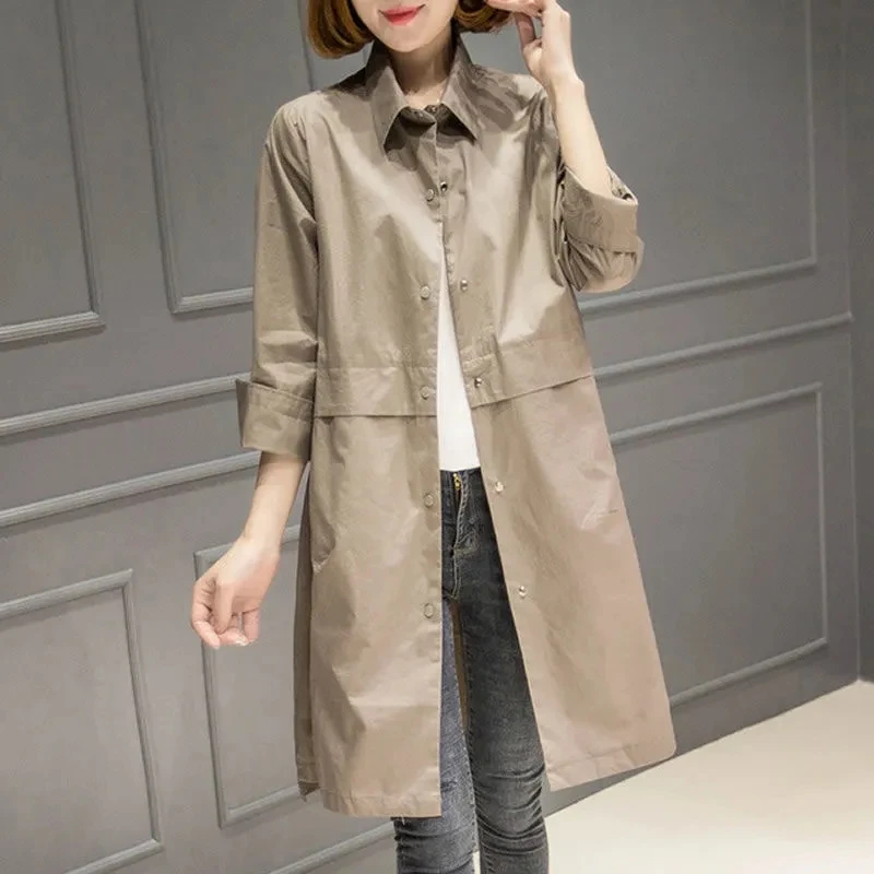 Women's Trench Coat 2024 Autumn New Mid Length Version Elegant  Ladies Windbreaker Outerwear Temperament Loose Lady Trench Coat