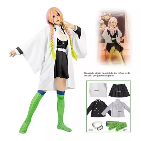 Anime Demon Slayer Kanroji Mitsuri Cosplay Costume Kimetsu No Yaiba Kanroji Mitsuri Uniforms Mask Halloween For Kids Adult Party