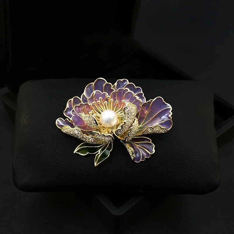 

1879 Retro Purple Peony Flower Brooch Exquisite New Chinese Suit Neckline Corsage Cheongsam Accessories Pina Women Jewelry Gifts