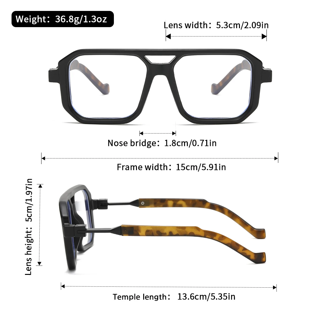 Oyalie Fashion Women's Anti-Blue Glass Style Square Double Bridge Frame, Tortoiseshell Multi-Color Frame, Suitable for Computers and Mobile Phones to Read