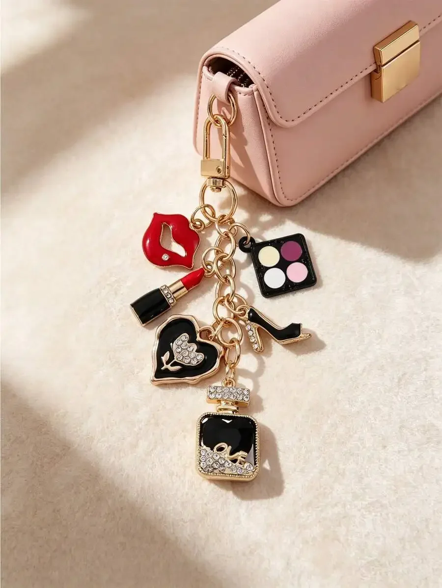 Crystal Lipstick Heart Perfume Keychain Accessory