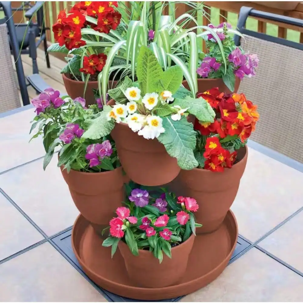 Macetas, macetero de jardinería vertical de resina de 3 niveles para flores y hierbas en terra Cotta, uso con interior, alféizar de ventana, producción de bricolaje