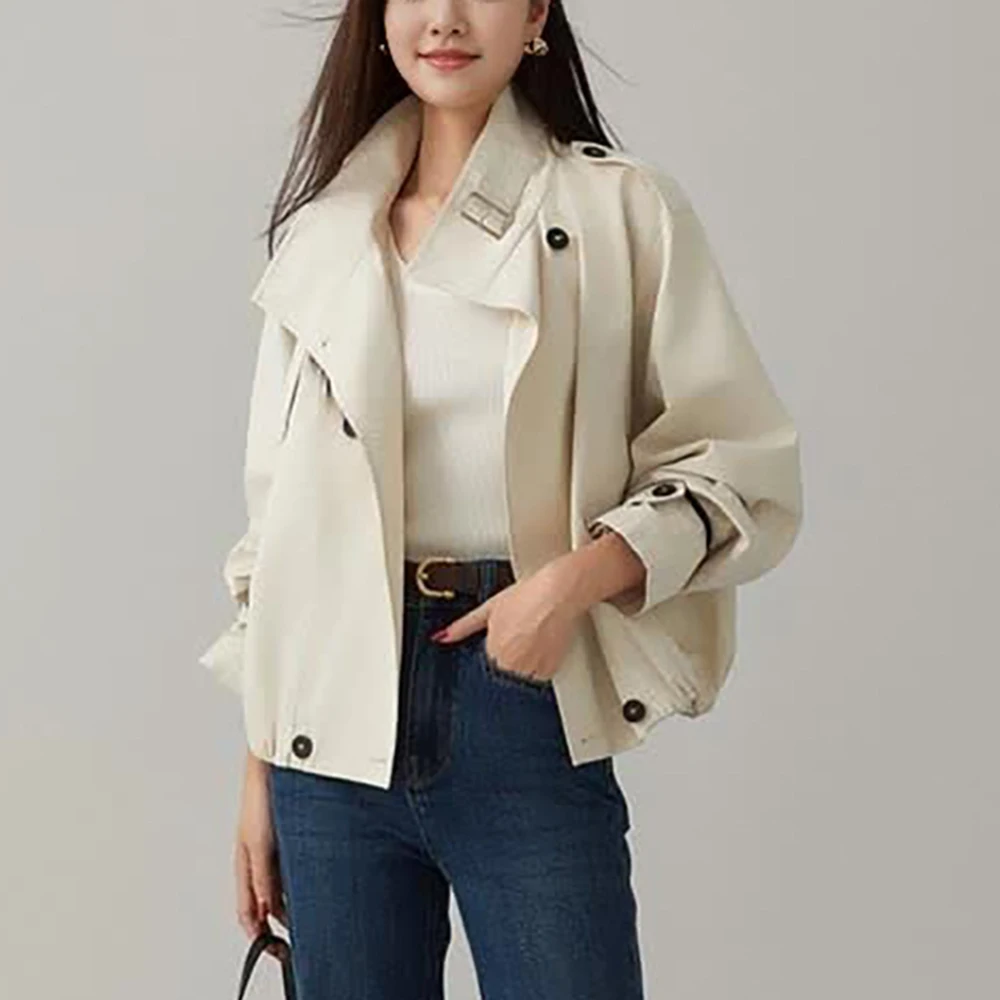 TWOTWINSTYLE Solid Casual Short Trench For Women Lapel Long Sleeve Patchwork Double Breasted Loose Coats Female Fashion Style