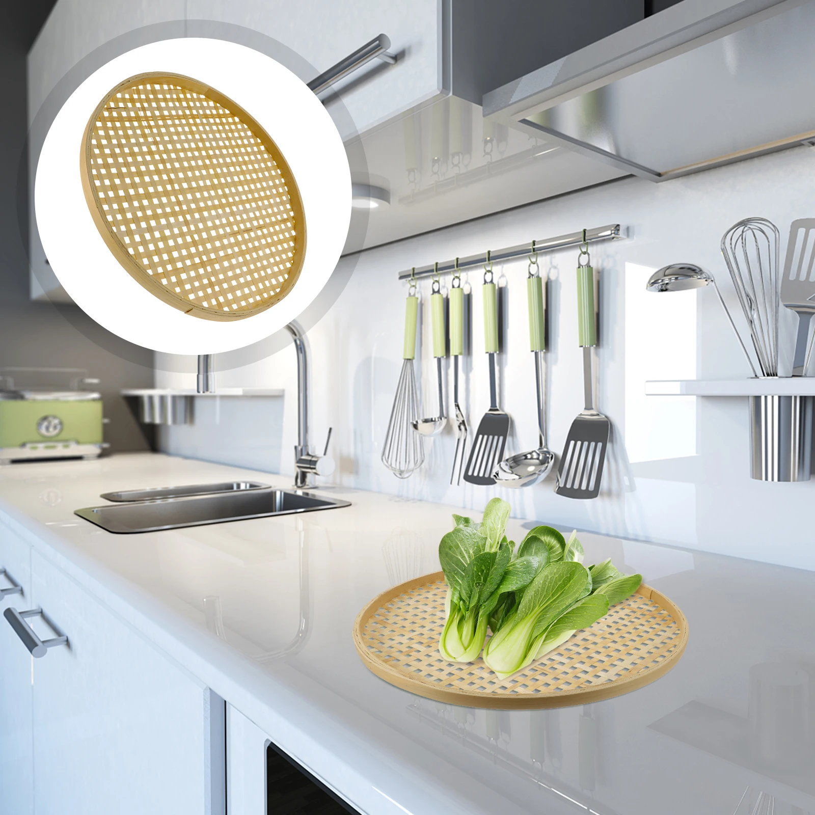 

Bamboo Weaving Sieve Multi-Functional Storage Basket for Fruit Snack Candy Party Decor Kitchen Organization Drying