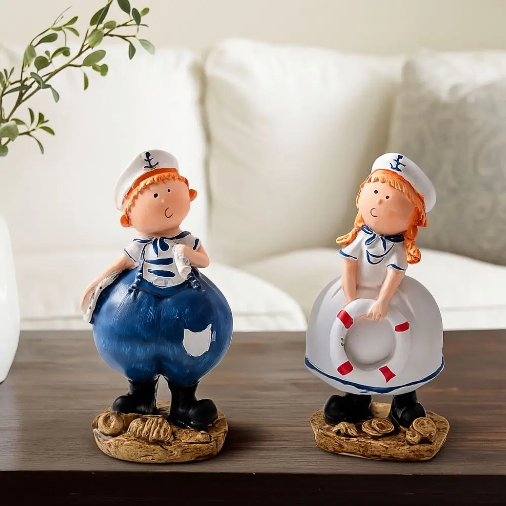 

Mediterranean Style Ocean Couple Doll Statue Seaside Theme Resin Crafts Salute Doll Ornament Handmade Couple Figure Model