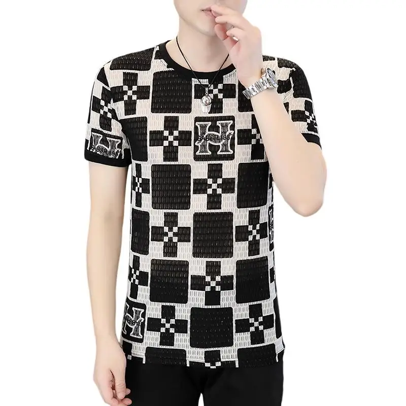 تي شيرت رجالي ضيق مطبوع هندسي ، تجفيف سريع ، تنفس ، راحة ، تي شيرت اجتماعي ، ملابس نوادي ليلية ، كاجوال ، صيفي #6