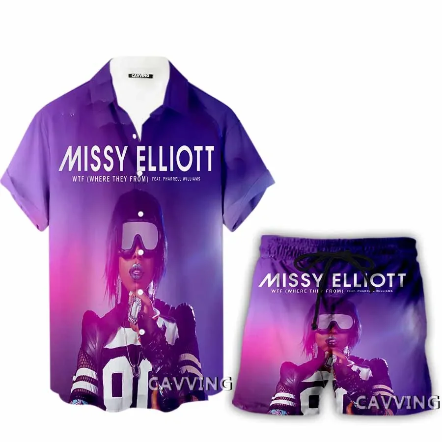 Missy Elliott 3D 프린트 캐주얼 하와이 셔츠 및 반바지, 비치 반바지, 세트 의류, 여성 및 남성 세트, 세트 의류