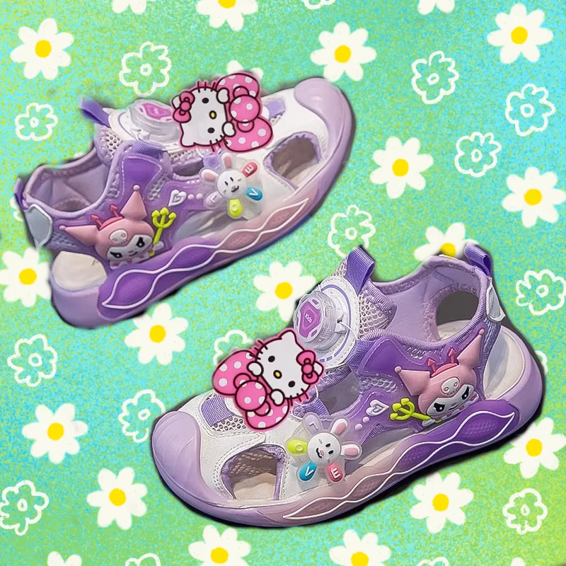 

Sanrio kuromi girls summer new kids sandals hello kitty mesh breathable princess fashion casual shoes swivel button sneakers