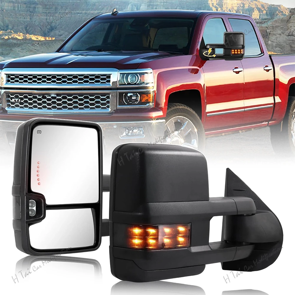 Towing Mirrors For 2014 2015 2016 2017 2018 Chevy Silverado GMC Sierra 1500 2500HD 3500HD Power Heating Signal Light Side Mirror