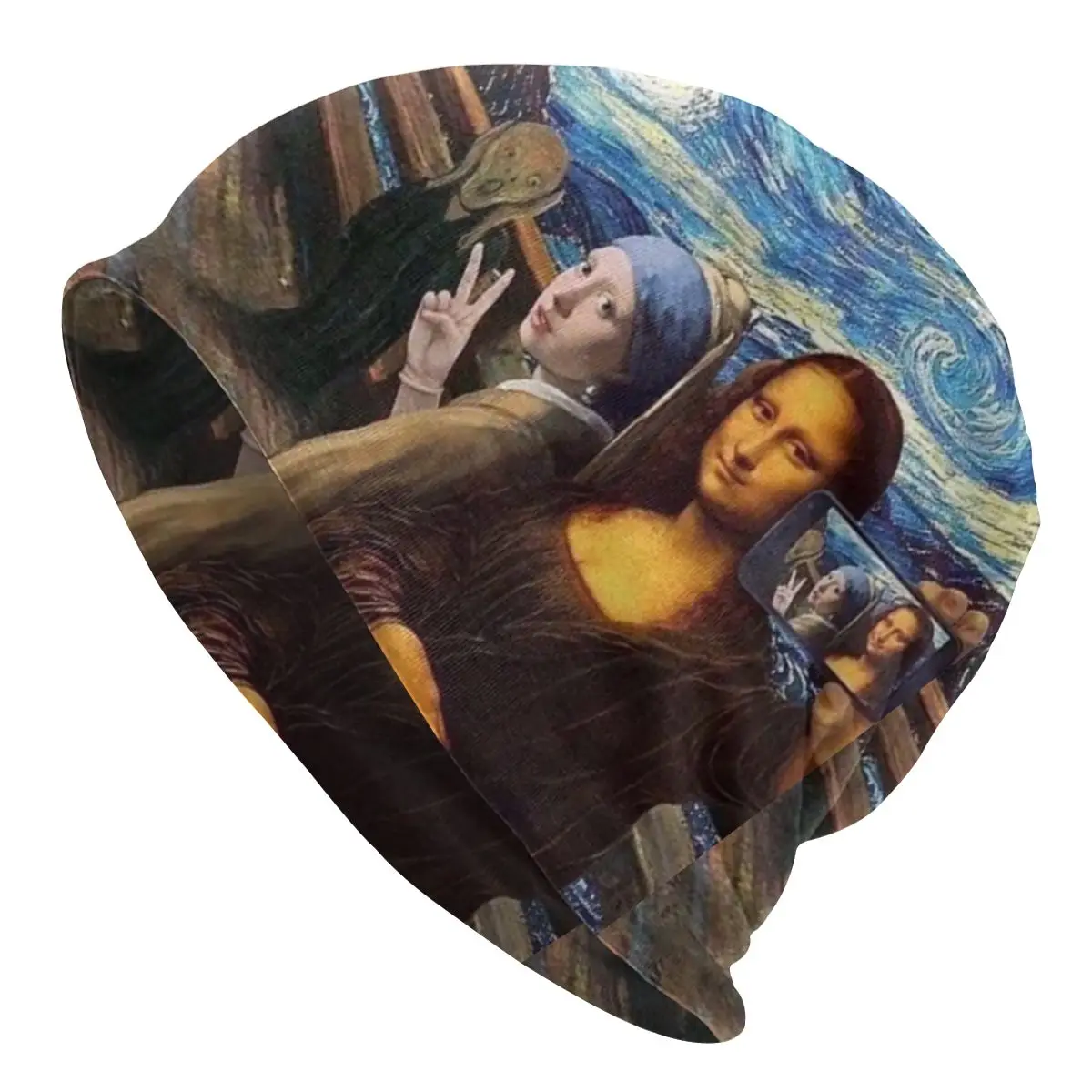 Scream Selfie Mona Lisa Bonnet Hat Hip Hop Autumn Winter Ski Skullies Beanies Hat for Men Knitting Hats Warm Dual-use Unisex Cap