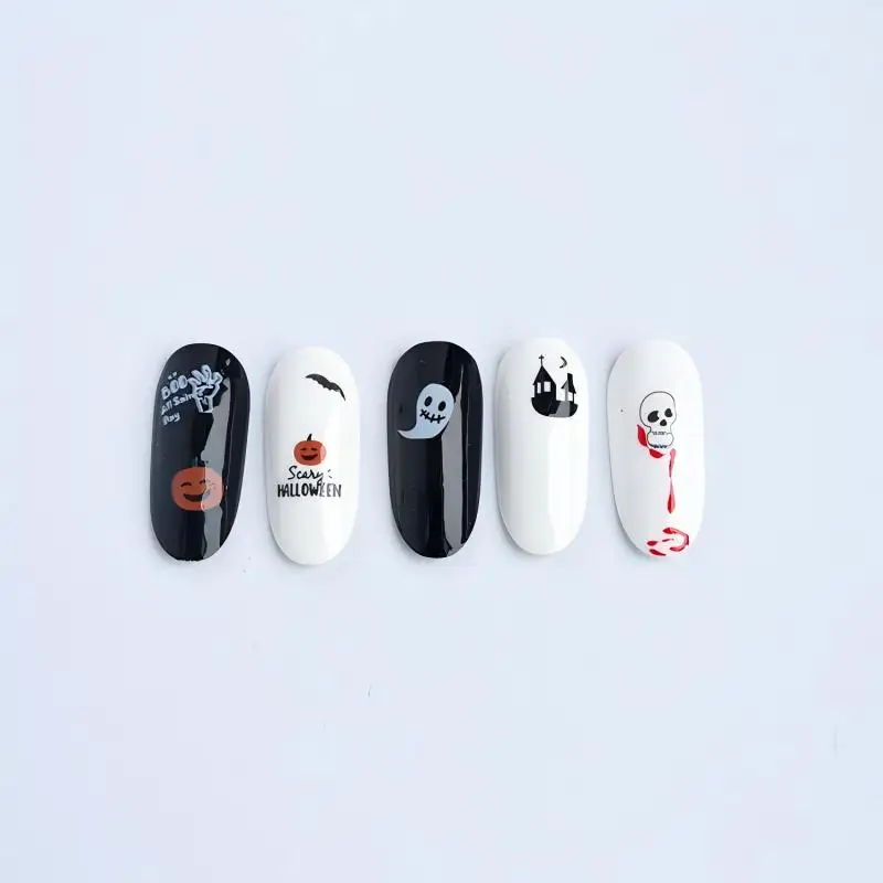 สติกเกอร์ติดเล็บลายฮาโลวีน 3 มิติ ชุดอุปกรณ์ตกแต่งเล็บ วัสดุ อุปกรณ์ ผลิตภัณฑ์ สติกเกอร์ติดเล็บลายต่างๆ สำหรับทำเล็บ