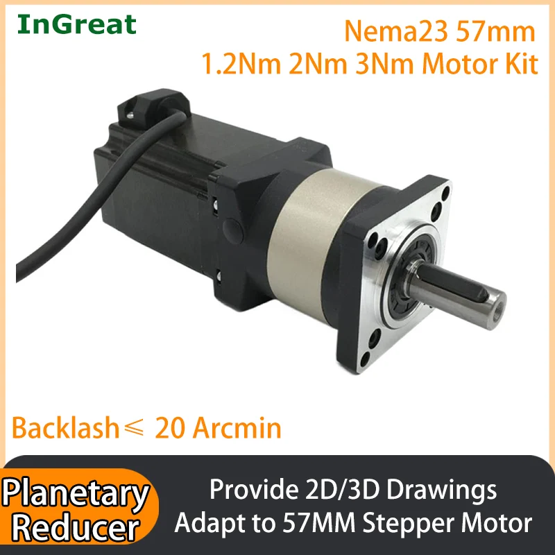 Planetary Reducer Gearbox Precision Nema23 57MM Motor 6.35/8mm Shaft For 57MM Stepper 1.2/2/3NM Motor Kit Step-down Gearbox