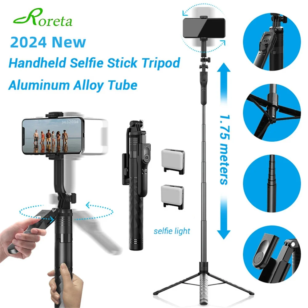 Roreta New 1.7M Wireless Selfie Stick Tripod Foldable Stand For Gopro Action Cameras Smartphones Balance Steady Shooting Live