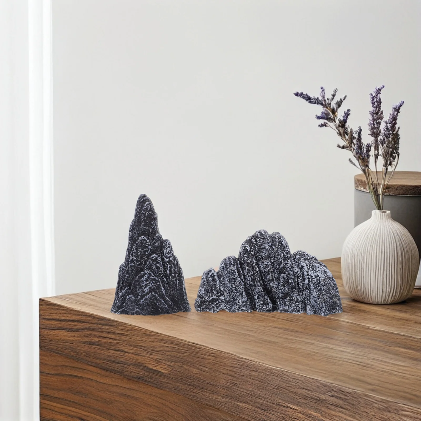 

2pcs Mini Resin Rockery Decoration Micro Landscape Sculpture Simulated Mountain Ornament Desktop Bookshelf Office Fish Tank