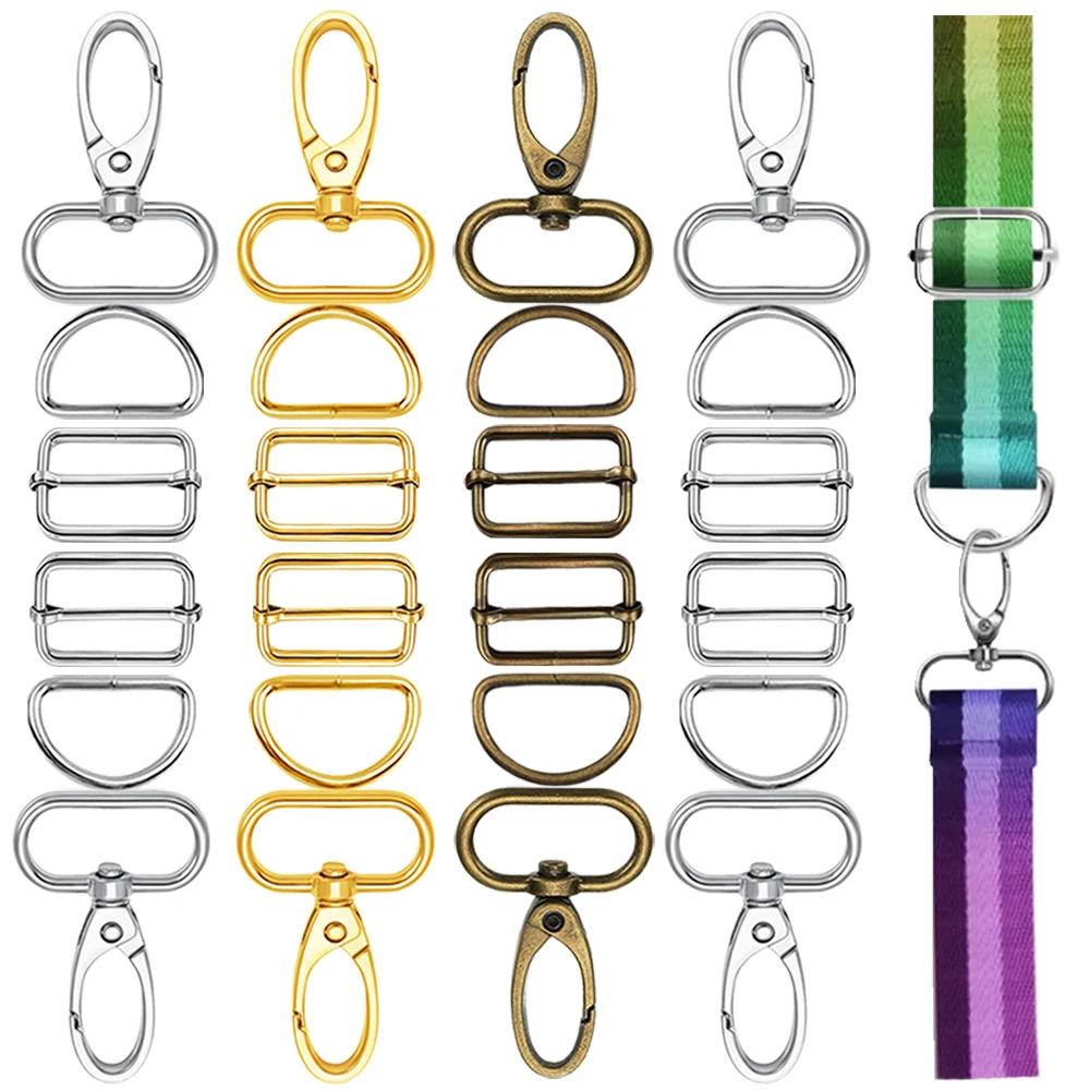 10/15 Sets Rotatable Alloy Spring Buckles D-Shaped Metal Rings Slide Adjuster Buckles for DIY Sewing Webbing Handmade Craft