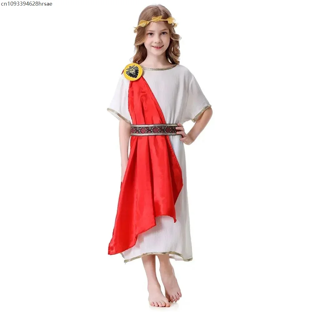 Детский костюм древнегреческой тоги на Хэллоуин для девочек, египетская принцесса, шаль на одно плечо, струящееся платье, костюмы для хора и выступлений