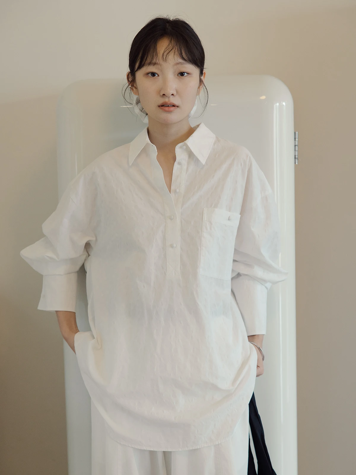 

Long Sve Texture Embroidery Crew Ne irt Comfortable Breathable Women's Busin Casual Cotton irt Thin Summer irt