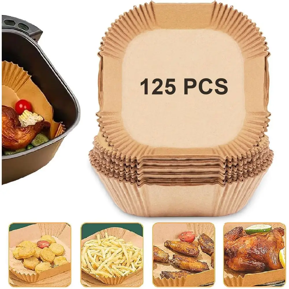 Non-stick Disposable Liners, 125PCS, 8inch-Square, Oil-proof, Water-proof, Food Grade Parchment or Baking Roasting Microwave