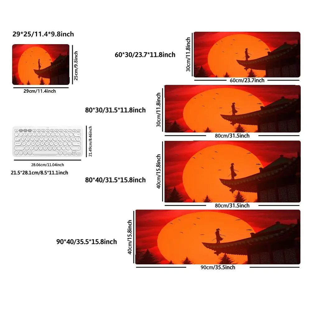 Large game desk mat office mouse mat Japanese Sunset Samurai  rubber anti-slip rectangular lockedge carpet keyboard accessorys