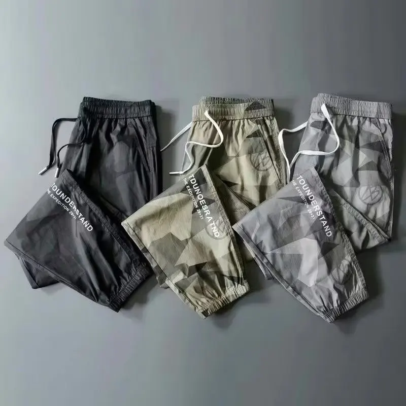 

Camouflage Ice Silk Men's Summer Thin Spor Nine-Piece Pants Trousers Casual High Waist Straight Leg Youthful Sle