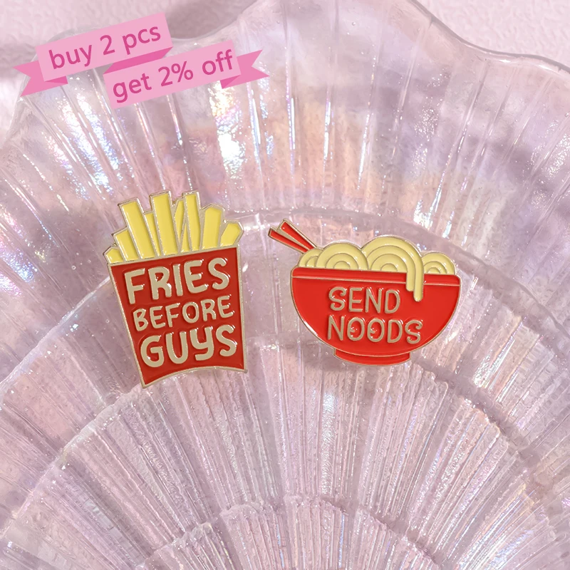 Food Noodles Fries Enamel Pins Custom I CAN\'T ADULT TODAY Brooches Lapel Badges Funny Quotes Jewelry Gift for Kids Friends