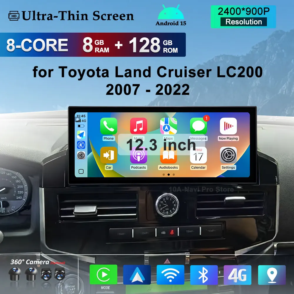 Android 15 for Toyota Land Cruiser LC200 2007 - 2022 GPS Navi Bluetooth Car Video Multimedia Radio Player BT Carplay Auto Tools