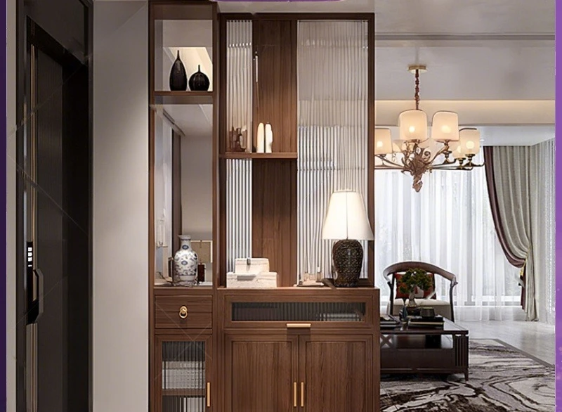 Solid wood screen partition cabinet New Chinese style living room entrance Changhong glass home locker