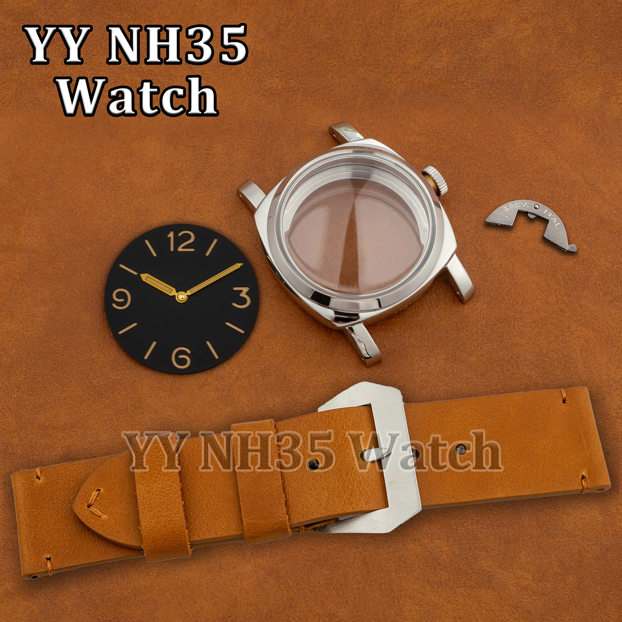 High Quality Watch Case for PAM 6152 Watch Accessories 26mm Leather Strap 47mm Case fit ETA 6497/6498/ST3600 Automatic Movement