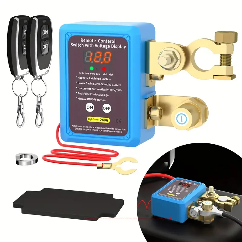 

1pc Car Auto Battery Master Switch With Remote 240A 12V Auto Battery Master Kill Switch With LED Voltage Display Car Accessories