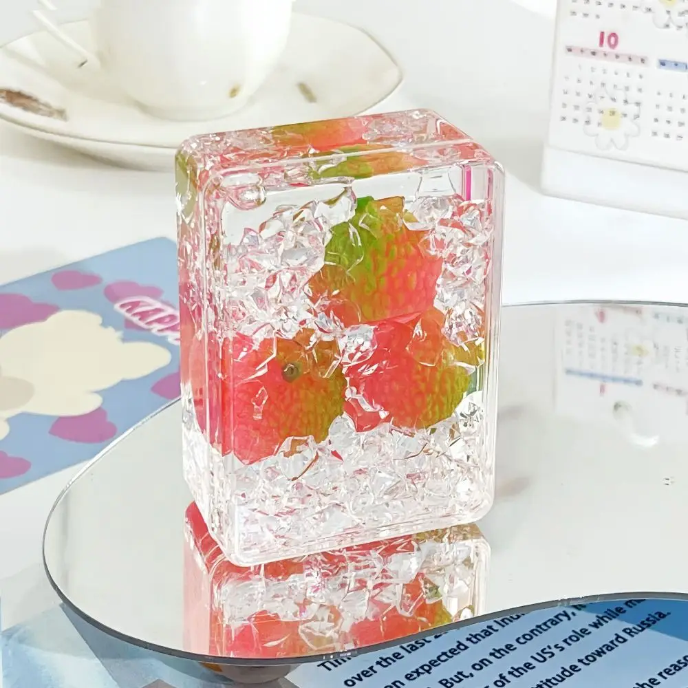 Ornamen Pasir Buah Transparan Bentuk Hati Ornamen Akrilik Persegi Panjang Infus dengan Ornamen Pasir Mengalir Minyak Lucu