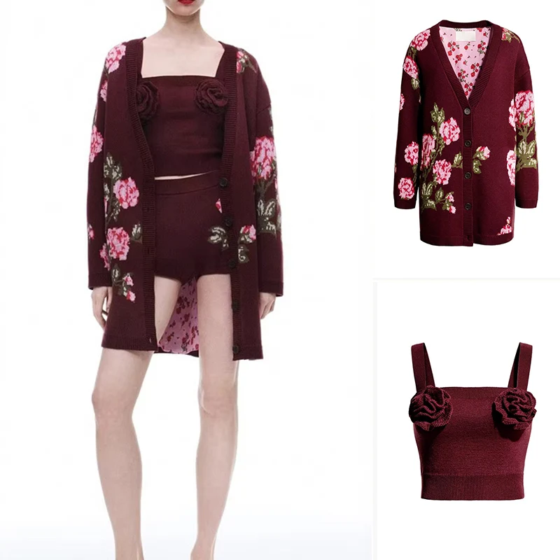 

Вязаный комплект orts с вышивкой розы, топ V-Ne Long Sve и соответствующий клейкий ремешок с розой. Летний женский ансамбль Faion.