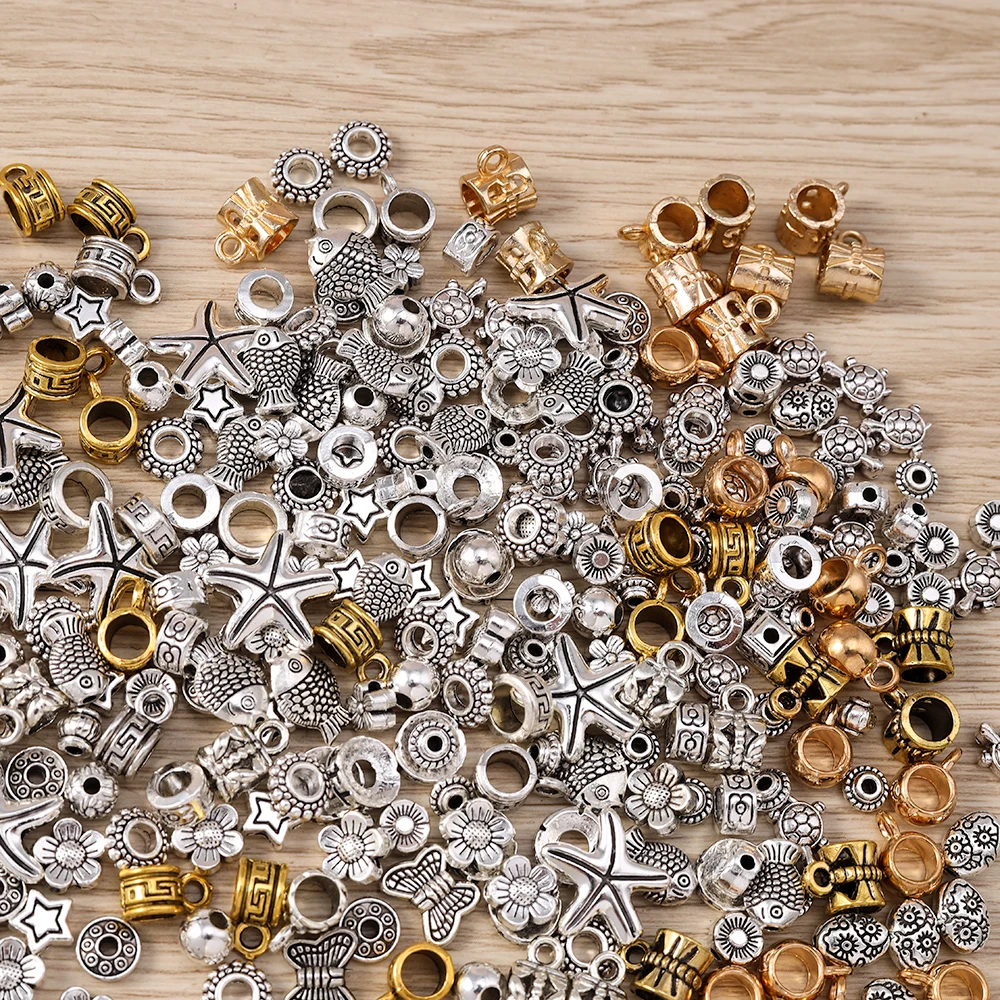 Tusember 50 Stück Antiksilberfarbene Metallperlen Tier Fisch Blume Schmetterling Charm Spacer Perlen für Schmuckherstellung DIY Armbänder – Detail 4