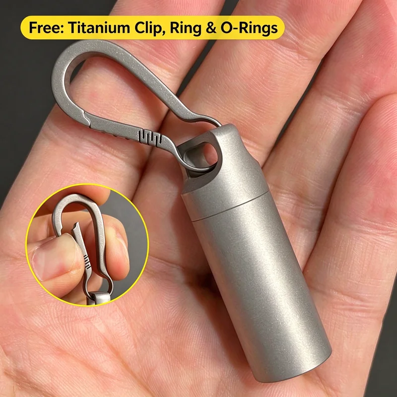 Outdoor EDC Portable Pure Titanium Packaging Capacity Alloy Storage Box Sealed Emergency Mini Medicine Bottle Tools