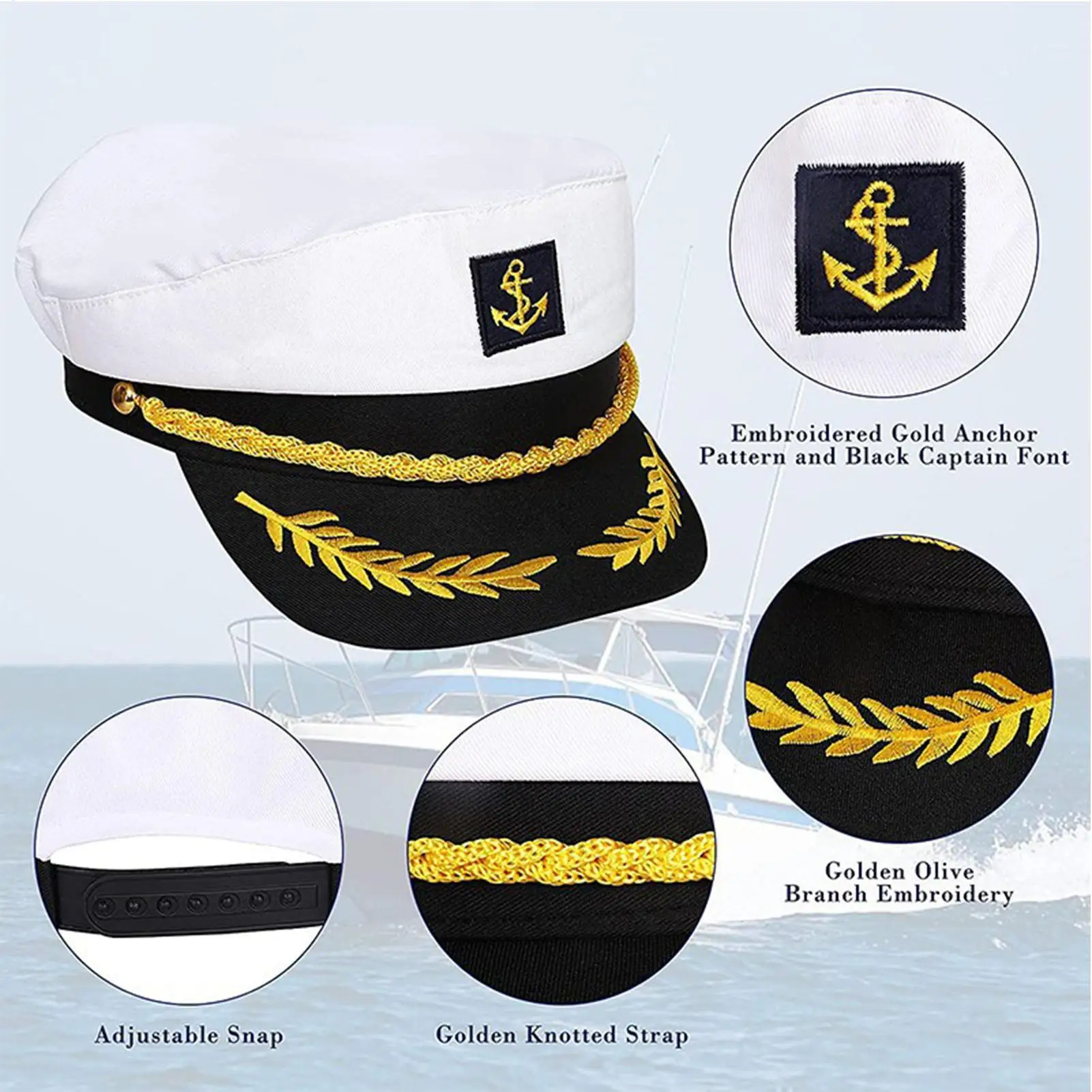 Sailor Hat Yacht Captain Hat Sailor Captain Costume Men Marine Hat Adjustable Boat Hat for Adult Kid Men Women