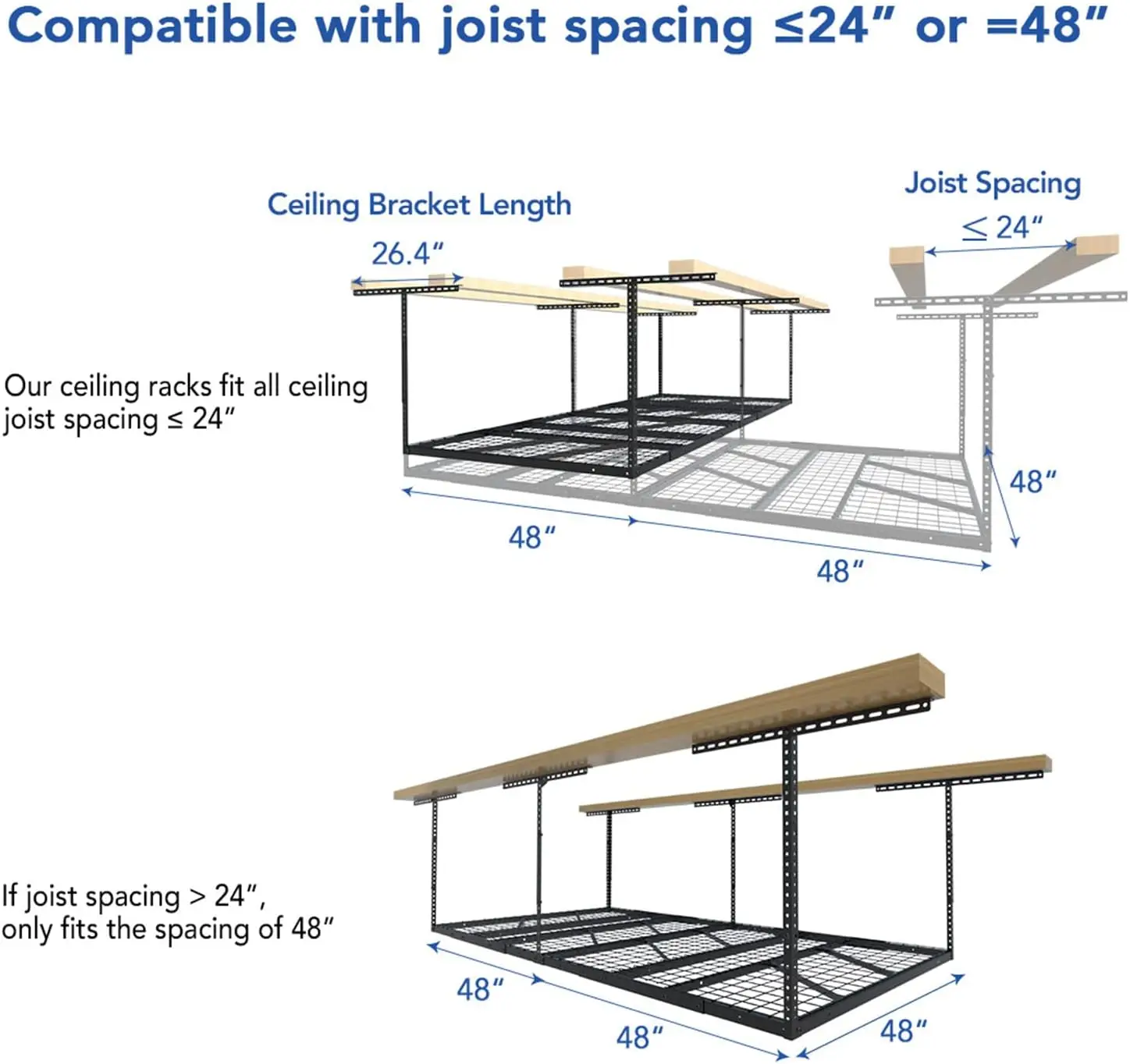 4x8 Overhead Garage Storage Rack,ปรับโรงรถSystem,Heavy Duty MetalโรงรถเพดานStorage Racks