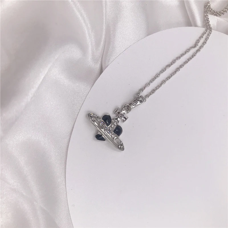 Y2k Fairy Grunge Vintage Crystal Rhinestone Heart Chain Necklaces for Women Luxury Planet Saturn Fashion Coquette Jewelry Gift