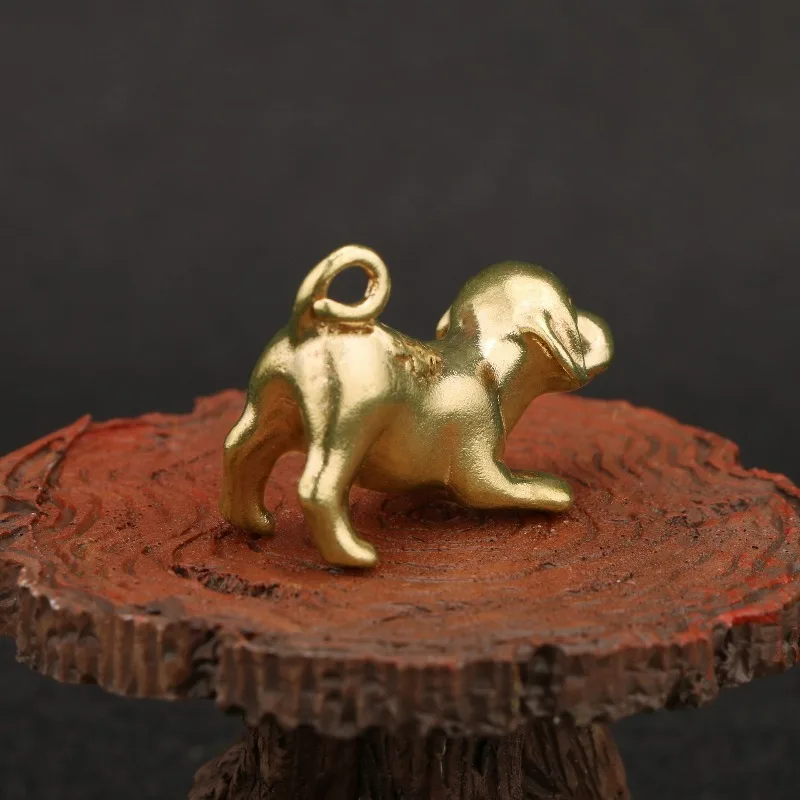 1 PC Car Pendant Cute Fortune Attracting Dog Copper Ornament Keychain Chinese Zodiac Dog Wealth Gathering Desk Home Decor Craft