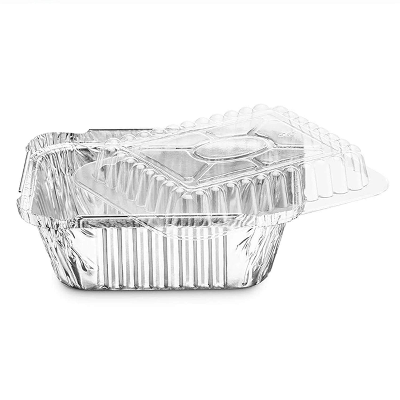 AT44-4Set Disposable Takeaway Pan With Transparent Lid, Rectangular Aluminum Foil Tray, Tightly Sealed, 410Ml Capacity
