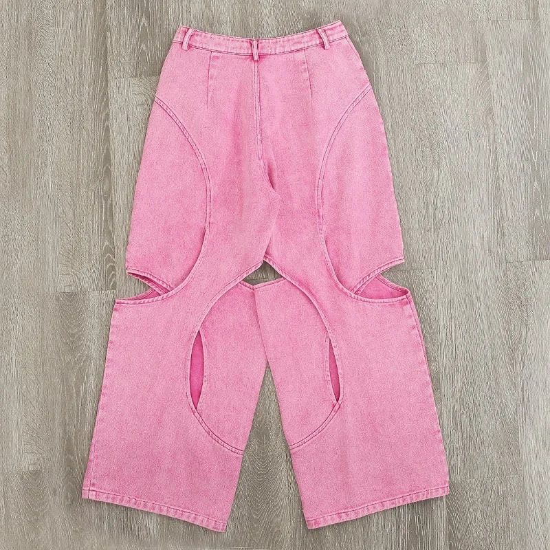 Women Skeleton Perspective Irregular Barbie Pink Denim Long Pants Casual Pants Thin Spring and Autumn Breathable Cool Fashions