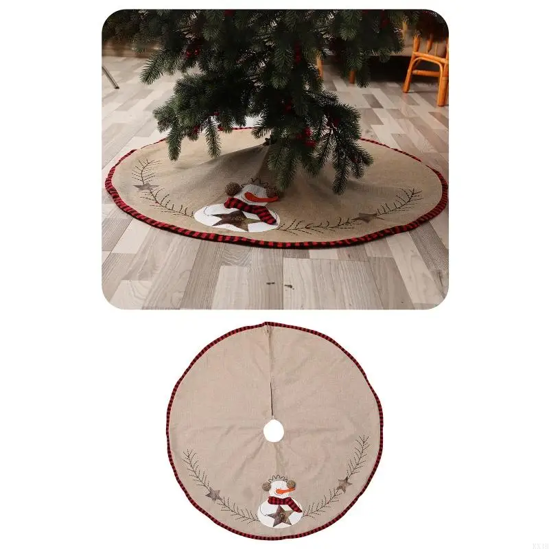 KX4B Christmas Decorations Apron Christmas Tree Skirt Embroidery Christmas Tree Skirt