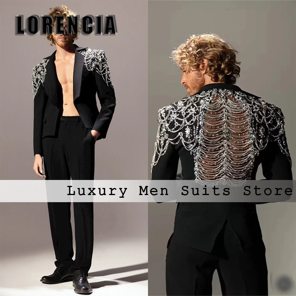 Luxury Men Suits 2 Pieces Crystal Tuxedos Wedding Party Groom Outfits Customized Blazer Pants robe mariage femme Male Clothing