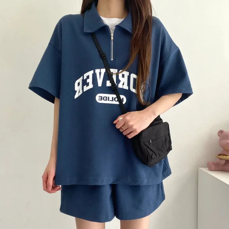 2024 Oversized Loose Letter Blouses Shorts Sets Female 2 Piece Set Women Outfit Casual Korean Suits Y2k Womens Summer Short Sets