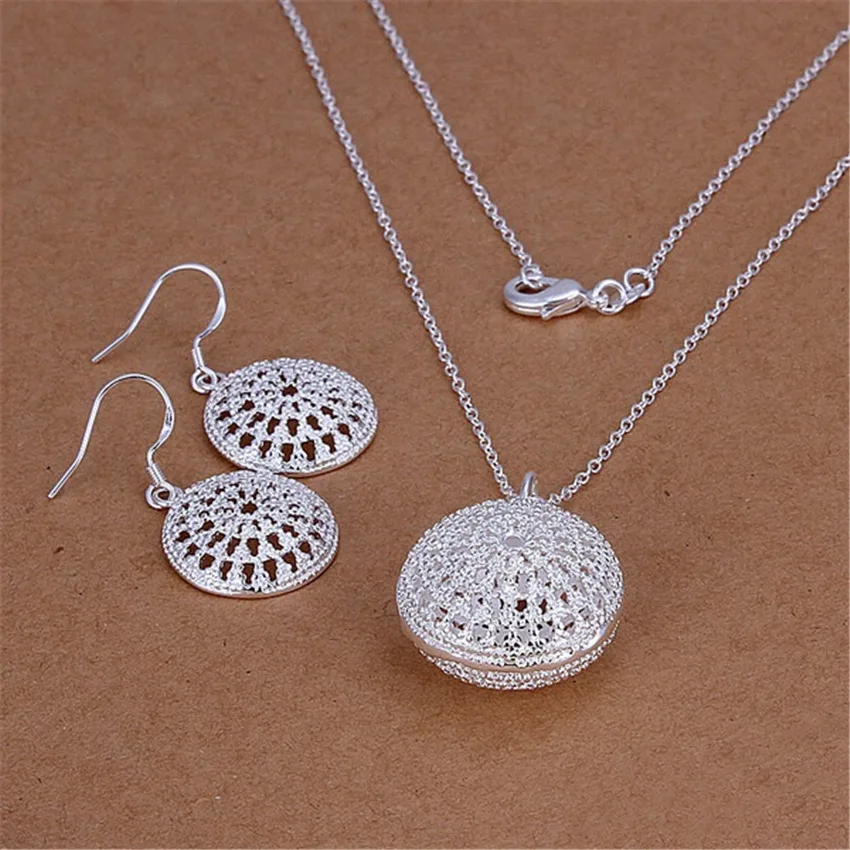 New streetwear 925 Sterling Silver Simple Retro Round Jewelry set necklace earrings for women Fashion Party wedding Couple gifts