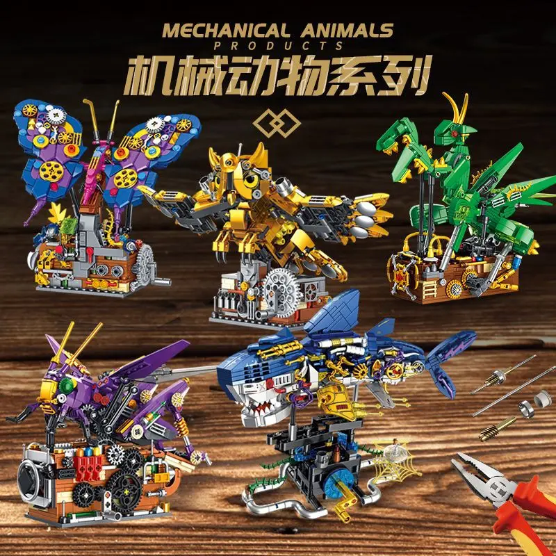 

Fun mechanical animal electroplated building block toys, children's assembly display items, gifts