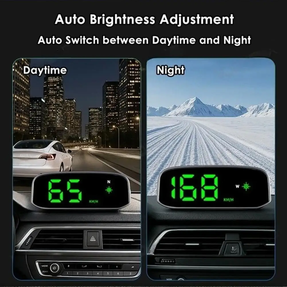 Solar Head Up Display GPS+ Digital Car Speedometer Intelligent Light Sensing HUD KM/H And MP/H Display LED Display