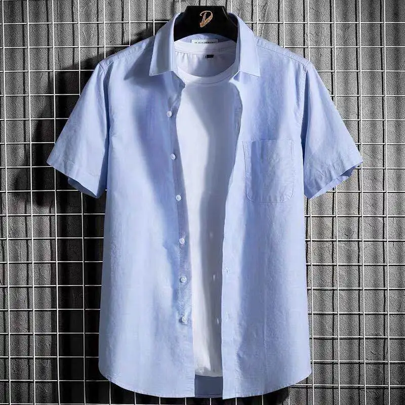 

New Ice Silk Short Sleeve Oxford Cloth Shirt Men's Summer Business Casual High End Thin Shirt Cool Feeling Loose Fit Citywalk