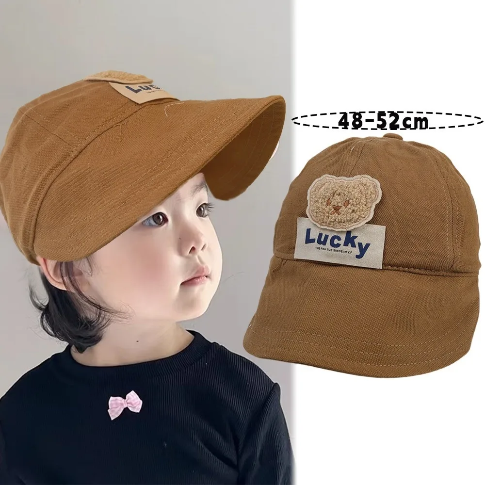 

Cute UV Protection Children's Sun Hat Adjustable Bear Pattern Bucket Hat Large Brim Thin Style Baby Duckbill Cap
