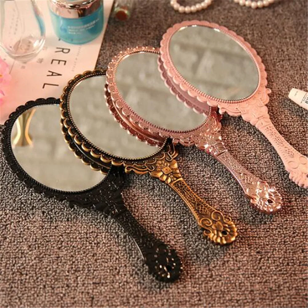 Vintage Carved Handheld Vanity Mirror Makeup Mirror SPA Salon Makeup Vanity Hand Mirror Handle Cosmetic Compact Mirror for Women