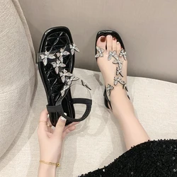 Luxurious Butterfly Rhinestone Summer Sandals 2024 New Stretch Elastic Band Casual Fashion Women's Sandals Wedding Shoes Bride